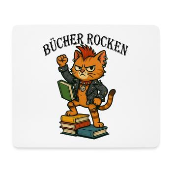 Punk-Katze: Bücher rocken! - Mousepad (Querformat) - Weiß - Vorne