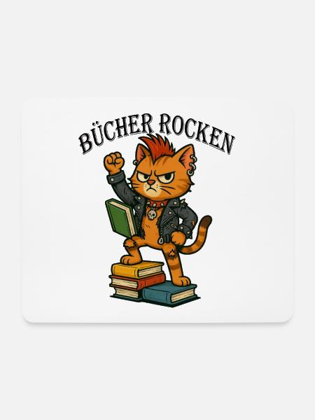 Punk-Katze: Bücher rocken! - Mousepad (Querformat) - Weiß