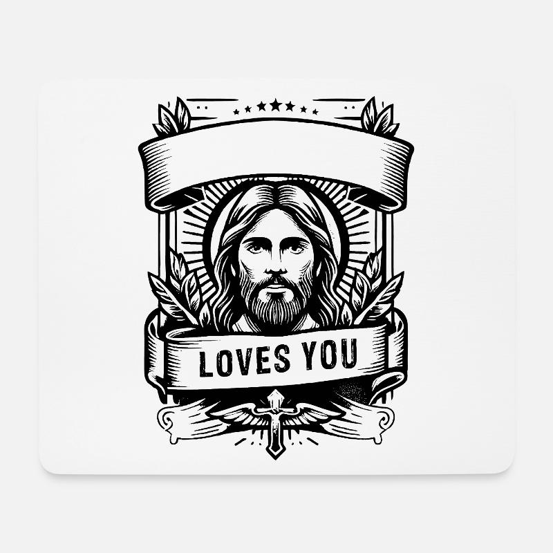 jesus loves you mit Schleife - Mousepad (Querformat) - Weiß