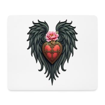 Heart with Wings and Pink Flower - Mouse Pad (horizontal) - white - Front