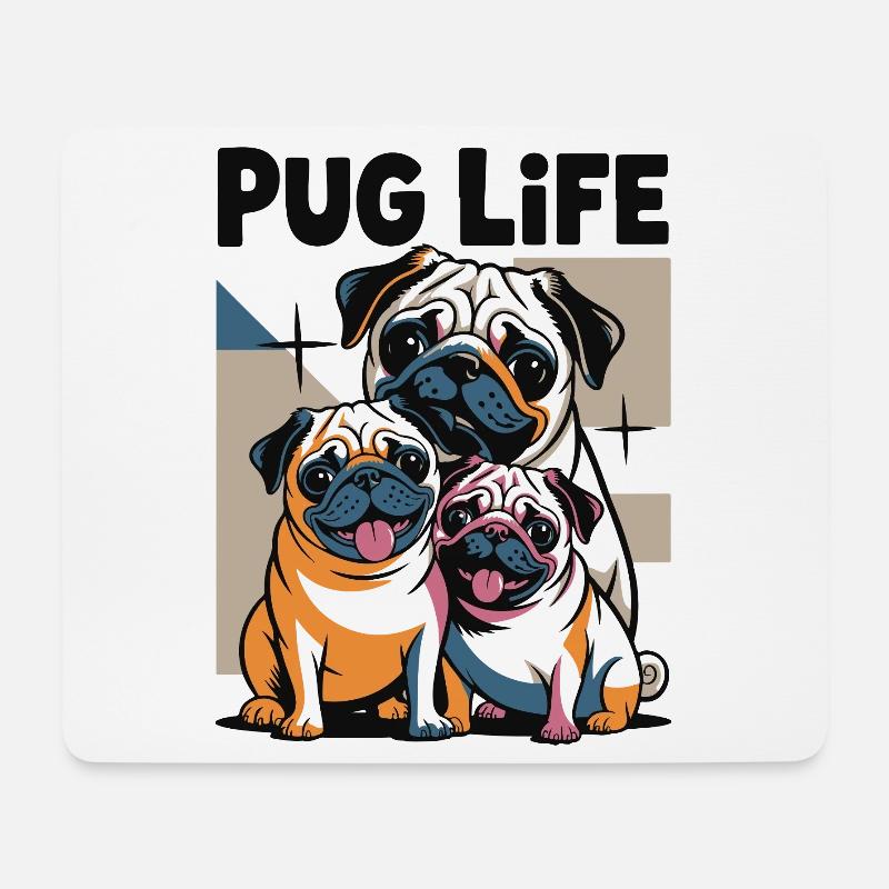Ausgelassene Mopsfamilie Illustrationen - Mousepad (Querformat) - Weiß
