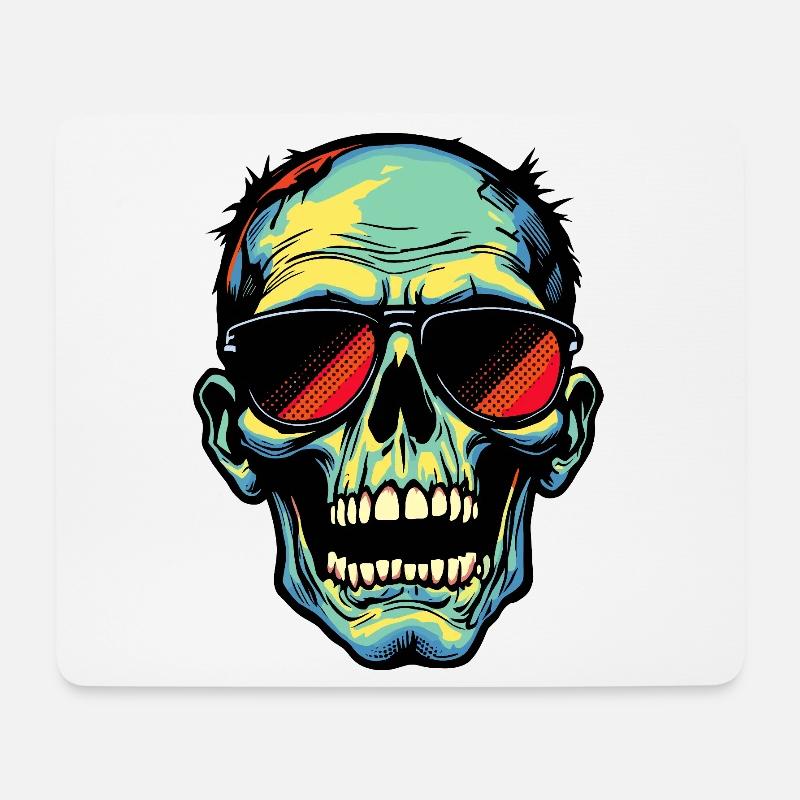 Bunter Zombie Totenkopf mit Sonnenbrille - Mousepad (Querformat) - Weiß