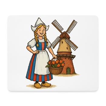 Holländische Bäuerin mit Windmühle und Tulpen - Mousepad (Querformat) - Weiß - Vorne