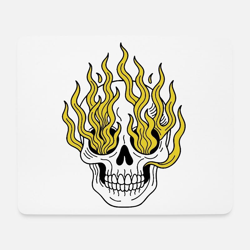 Totenkopf Tattoo flammend - Mousepad (Querformat) - Weiß