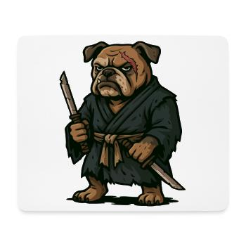 Bulldog Samurai Warrior with Dual Katana Blades - Mouse Pad (horizontal) - white - Front