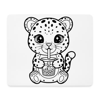 Leopard mit Becher - Mousepad (Querformat) - Weiß - Vorne