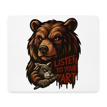 Höre auf deine Kunst: Bär und Katze - Mousepad (Querformat) - Weiß - Vorne