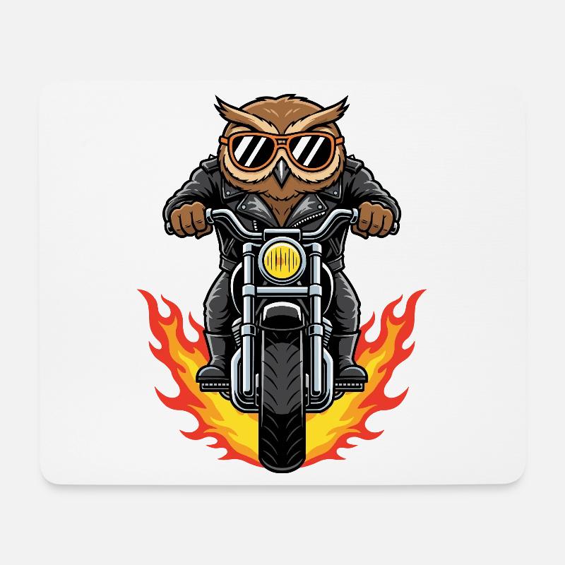 Cool Biker Owl Motorradflammen - Mousepad (Querformat) - Weiß