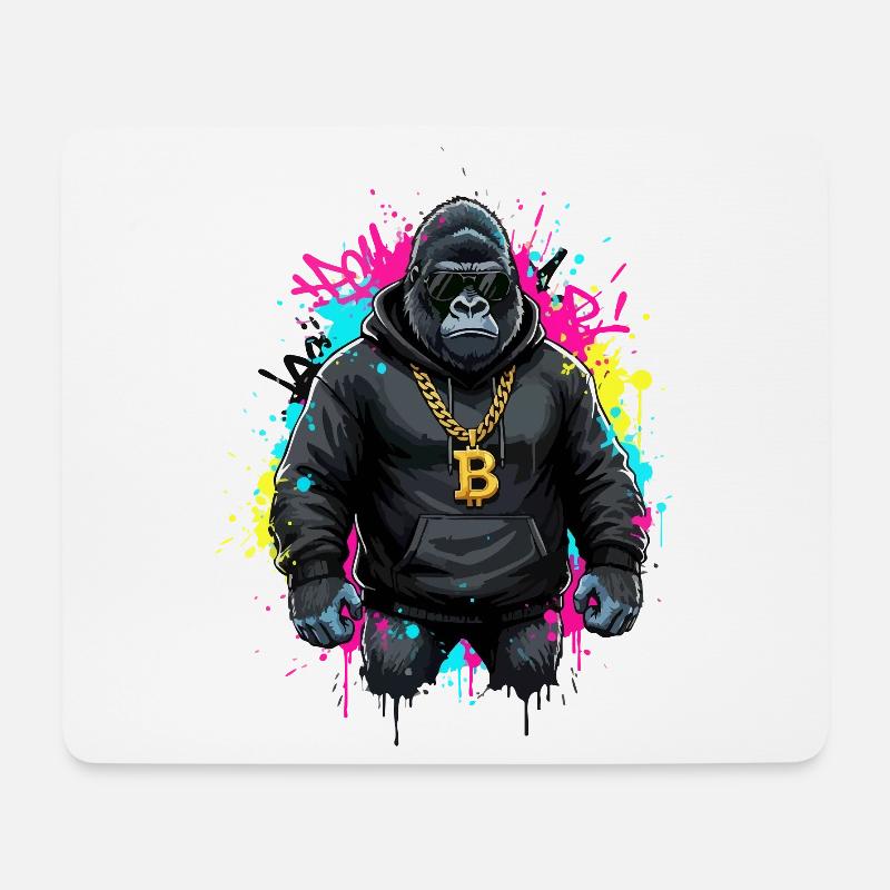 Gorilla-Krypto-Streetwear-Bitcoin - Mousepad (Querformat) - Weiß