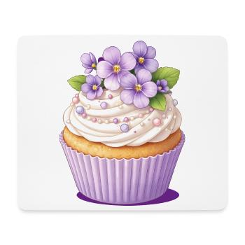 Veilchen Cupcake mit Blüten Dekor Illustration - Mousepad (Querformat) - Weiß - Vorne