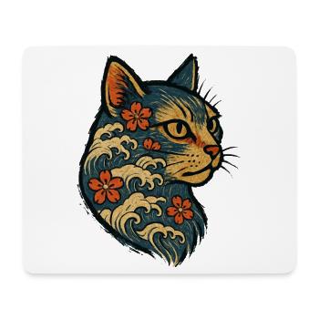 Chat Japonais Kanagawa Vagues Sakura - Tapis de souris (format paysage) - blanc - Devant