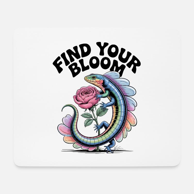 Colorful lizard with rose - Mouse Pad (horizontal) - white