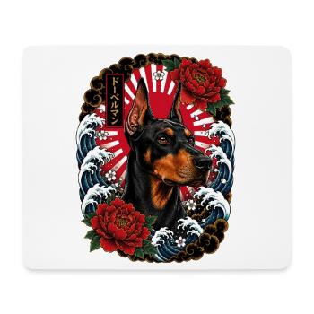 Dobermann im japanischen Irezumi Tattoo Stil - Mousepad (Querformat) - Weiß - Vorne