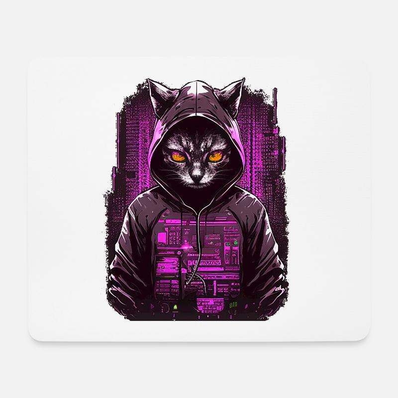 Cyber Hacker Katze - Mousepad (Querformat) - Weiß