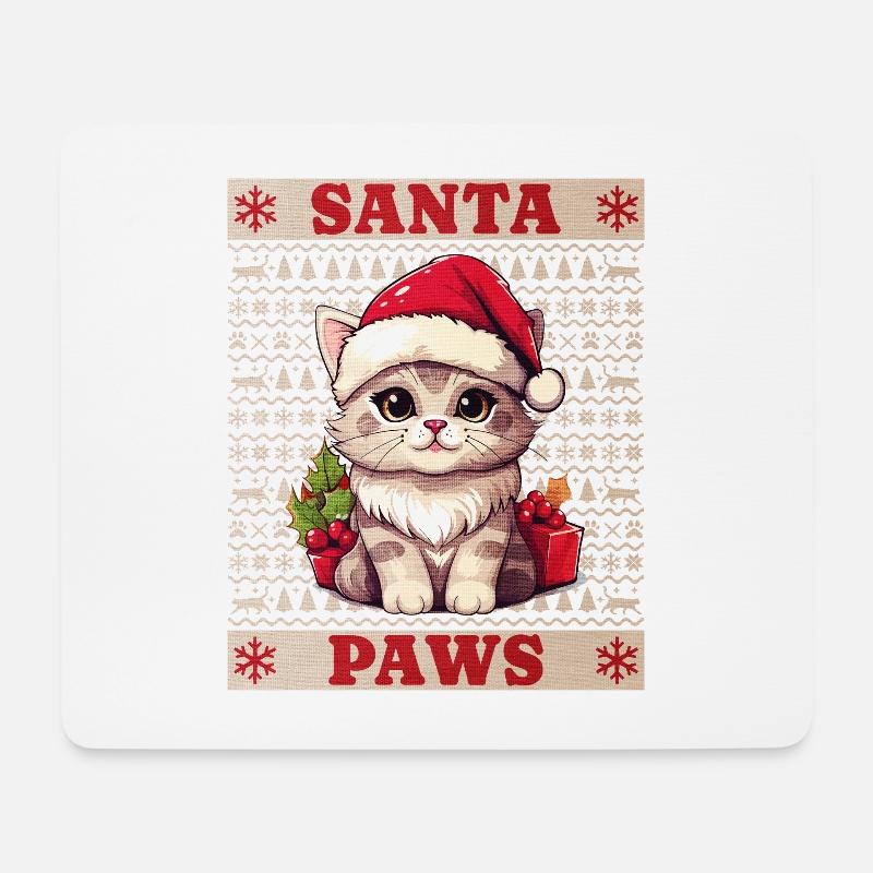 Katze Weihnachten Santa Paws Merry Catmas Ugly - Mousepad (Querformat) - Weiß