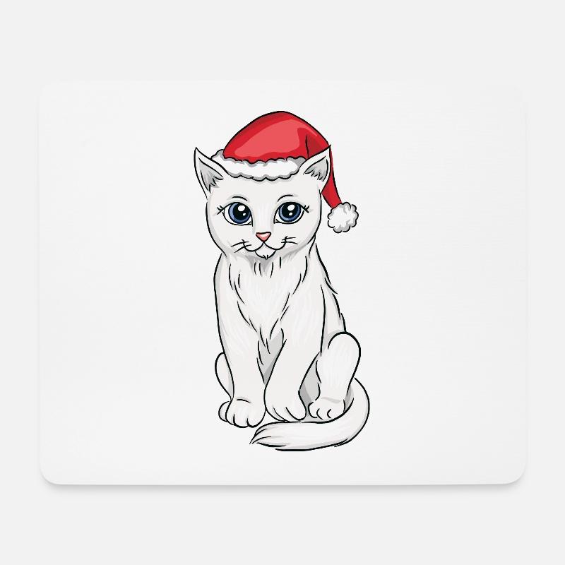 Katze, die Weihnachtsmütze Weihnachten trägt - Mousepad (Querformat) - Weiß