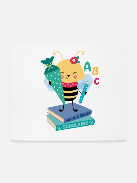 Biene mit Schultüte auf Bücherstapel Einschulung - Mousepad (Querformat) - Weiß