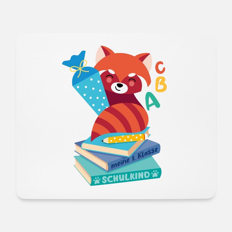 roter Panda mit Schultüte auf Bücherstapel - Mousepad (Querformat) - Weiß