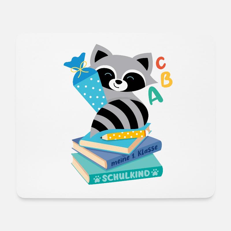 Waschbär mit Schultüte auf Bücherstapel - Mousepad (Querformat) - Weiß
