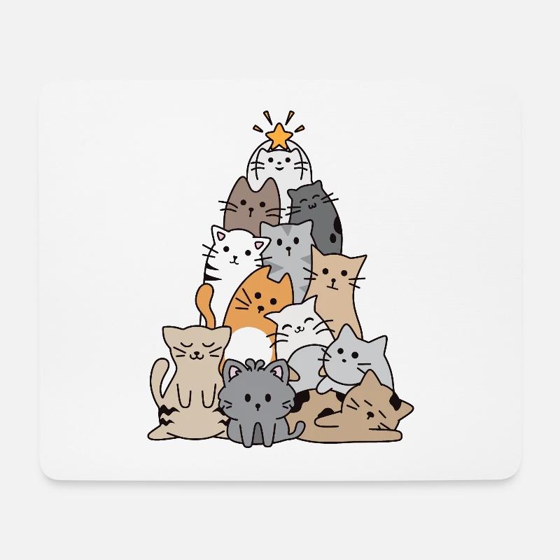 Katze Weihnachtsbaum - Mousepad (Querformat) - Weiß