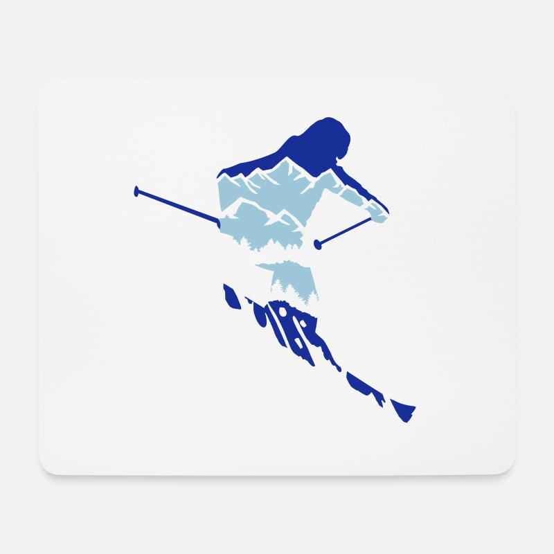 Skifahrer und Berg Silhouette - Skifahren, Ski - Mousepad (Querformat) - Weiß