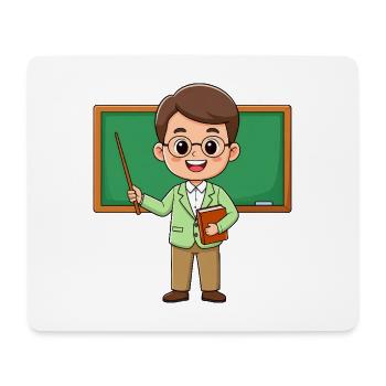 Comic teacher with glasses at blackboard – school - Mouse Pad (horizontal) - white - Front