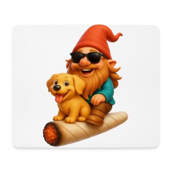 Cooler Zwerg mit Hund auf Joint fliegend - Weed - Mousepad (Querformat) - Weiß - Vorne