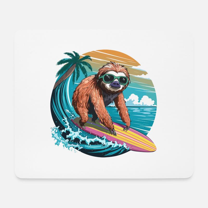 Surfer Faultier Tropischer Strand Welle Surfen - Mousepad (Querformat) - Weiß