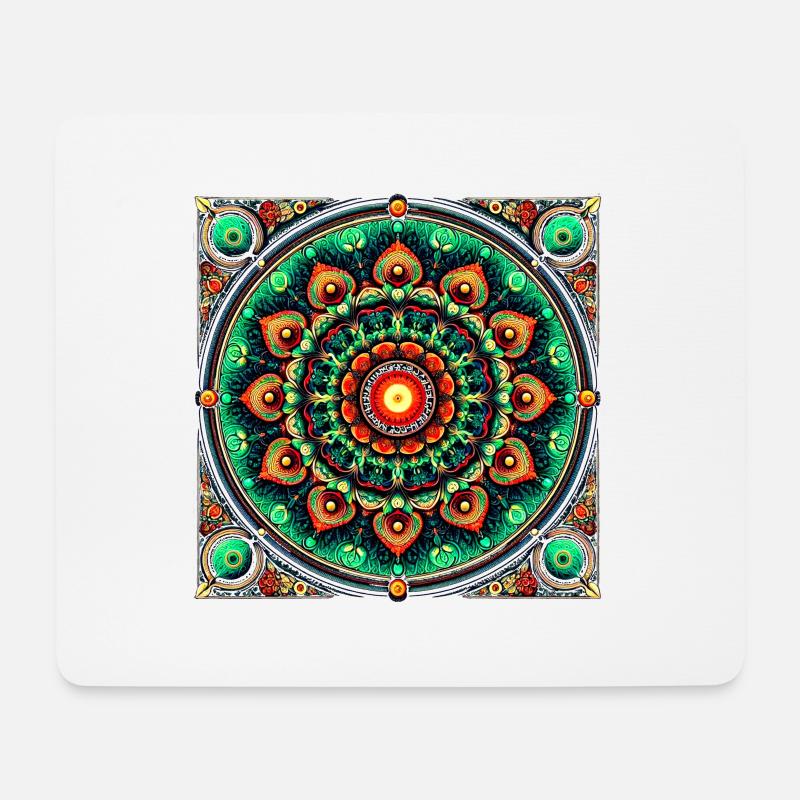 Manda en vitrail vert et orange - Tapis de souris (format paysage) - blanc