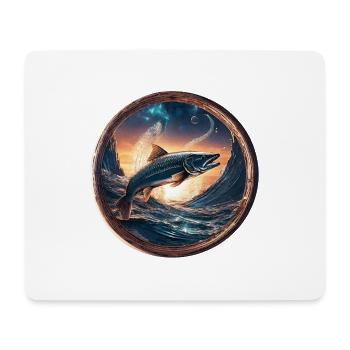 Fish,Wave,Gold,Sea,Sunrise,Blue - Mouse Pad (horizontal) - white - Front