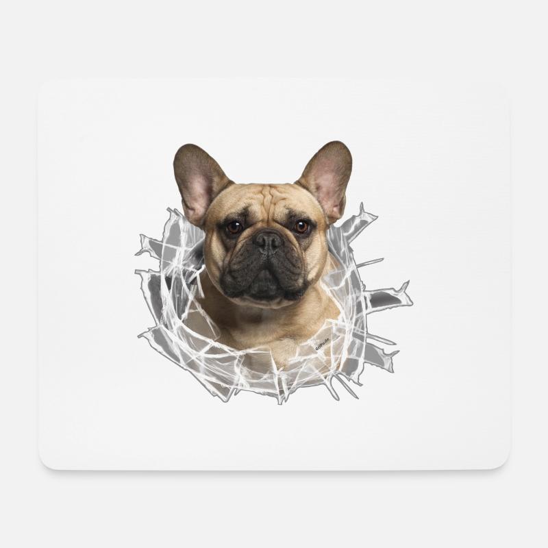 Französische Bulldogge im *Glas-Loch* - Mousepad (Querformat) - Weiß