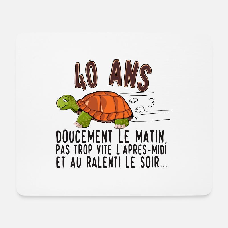 40 ans tortue anniversaire doucement vite ralenti - Tapis de souris (format paysage) - blanc