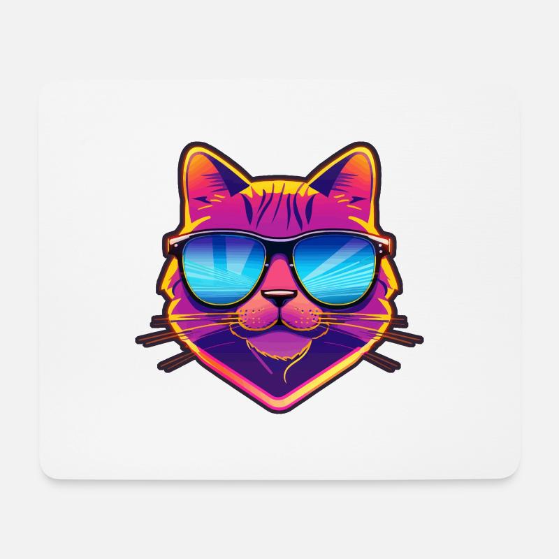 Coole Katze mit Sonnenbrille - Mousepad (Querformat) - Weiß