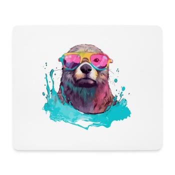 Nini der bebrillte Otter - Mousepad (Querformat) - Weiß - Vorne
