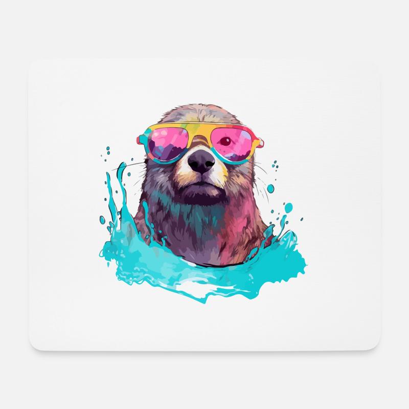 Nini der bebrillte Otter - Mousepad (Querformat) - Weiß