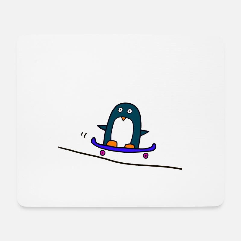Pinguin fährt Skateboard - Mousepad (Querformat) - Weiß