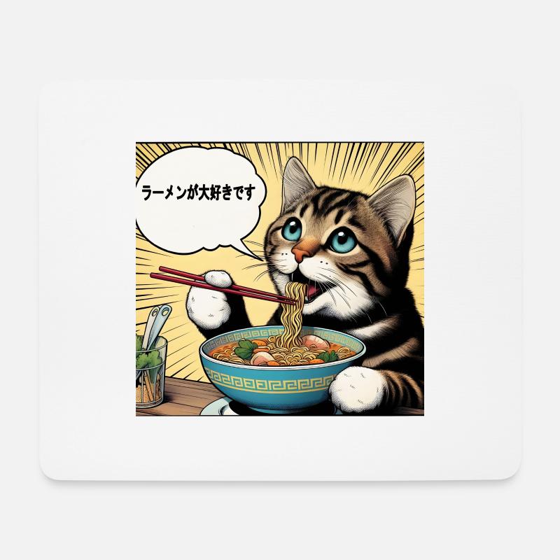 I love ramen cat - Mouse Pad (horizontal) - white