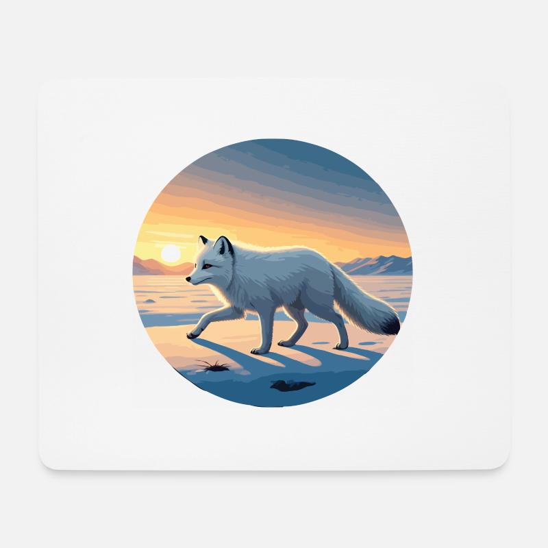 Polarfuchs bei Sonnenaufgang - Mousepad (Querformat) - Weiß