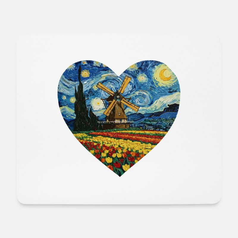 Holland Kunst Windmühle und Tulpen VG - Mousepad (Querformat) - Weiß