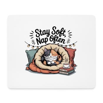 Restez doux, faites souvent la sieste – Chat câlin - Tapis de souris (format paysage) - blanc - Devant