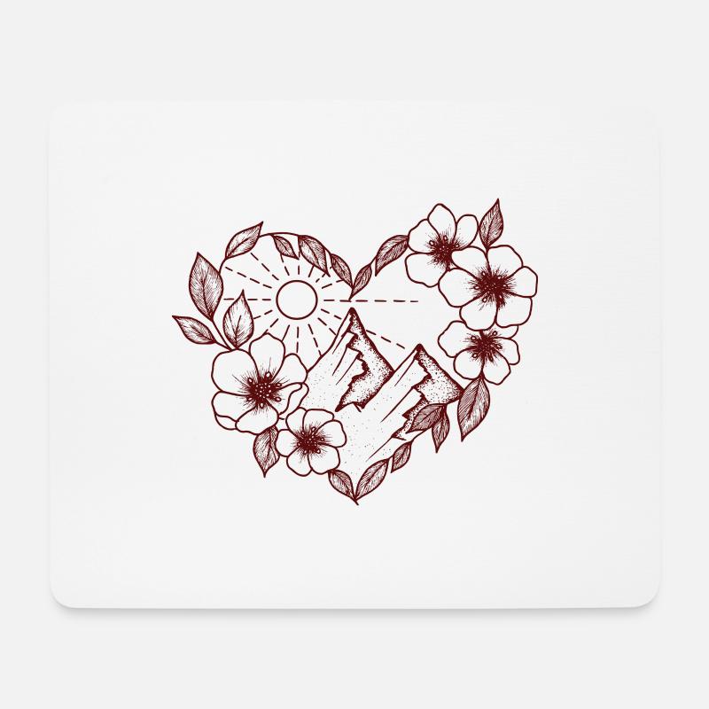 Berge im Blumenherz - Mousepad (Querformat) - Weiß