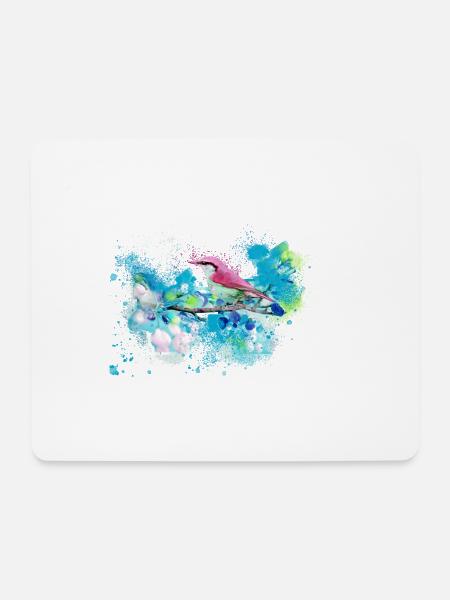 kohlmeise,vogel,blumen,aquarell,blau - Mousepad (Querformat) - Weiß