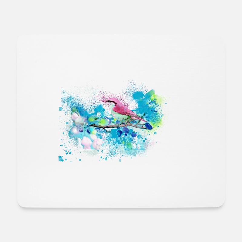 kohlmeise,vogel,blumen,aquarell,blau - Mousepad (Querformat) - Weiß
