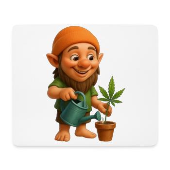Zwerg mit Gießkanne und Cannabispflanze - Mousepad (Querformat) - Weiß - Vorne