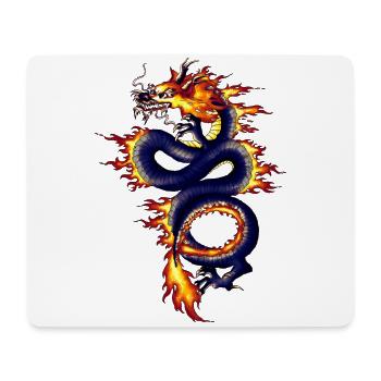Chinesischer Drache Blau mit Feuer - Mousepad (Querformat) - Weiß - Vorne