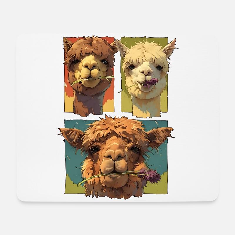 Süßes Alpaka-Trio, lustige Alpaka-Gesichter, bunt - Mousepad (Querformat) - Weiß