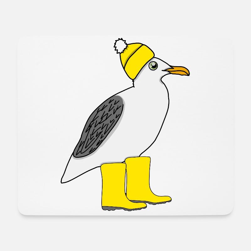 Seagull with rubber boots and hat - Mouse Pad (horizontal) - white