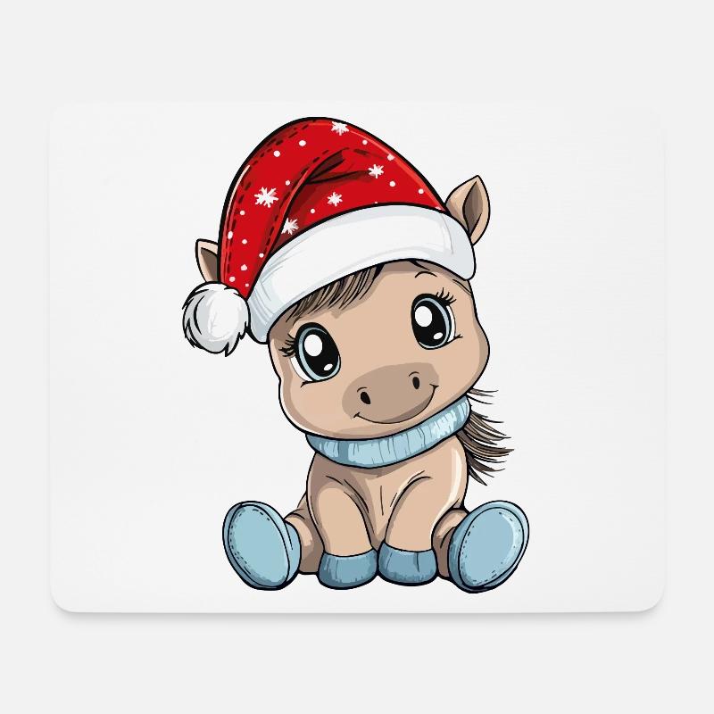 Pferd Weihnachten Süß Niedlich Xmas Weihnachtlich - Mousepad (Querformat) - Weiß