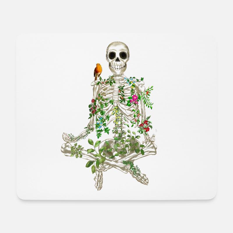 YOGA MEDITATION SKELETT – SKELETT UND BLUMEN - Mousepad (Querformat) - Weiß