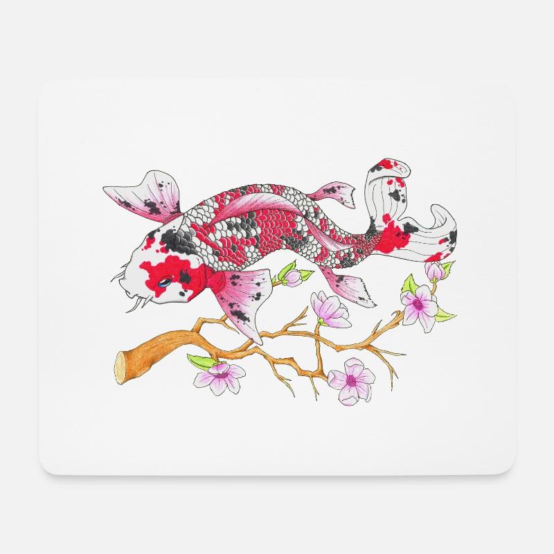 Koi Karpfen Lotus Japanisches Design Geschenk - Mousepad (Querformat) - Weiß